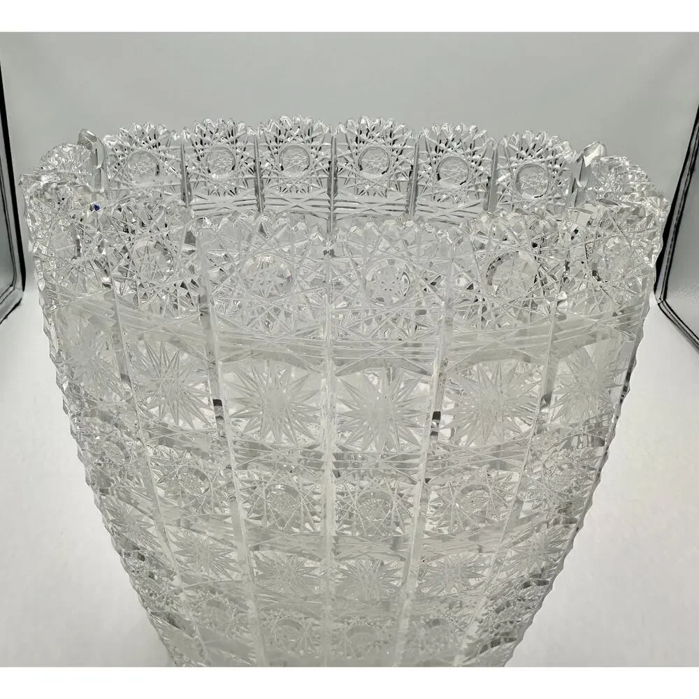 Vintage Bohemia Crystal Handmade and Hand-Cut Large Heavy Vase